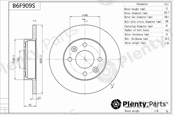 Aisin B6F909S — Brake Disc Premium ADVICS by AISIN