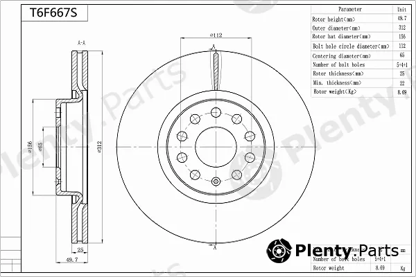 Aisin T6F667S — Brake Disc Premium ADVICS by AISIN
