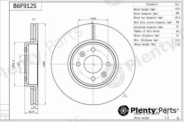 Aisin B6F912S — Brake Disc Premium ADVICS by AISIN
