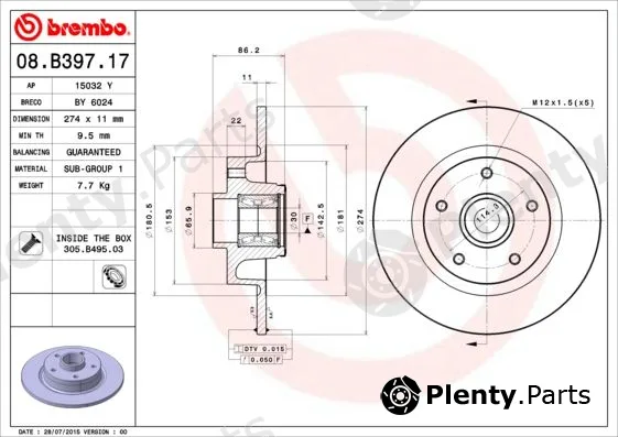 A.B.S. 08.B397.27 — Brake Disc BREMBO