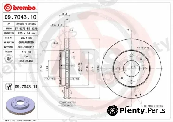 A.B.S. 09.7043.11 — Brake Disc BREMBO COATED DISC LINE