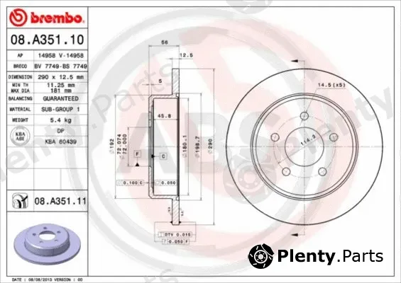 A.B.S. 08.A351.11 — Brake Disc BREMBO COATED DISC LINE