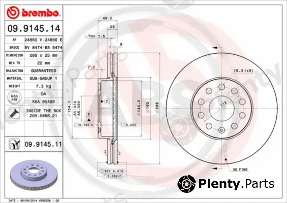 A.B.S. 09.9145.11 — Brake Disc BREMBO COATED DISC LINE