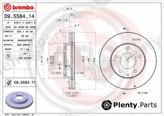 A.B.S. 09.5584.11 — Brake Disc BREMBO COATED DISC LINE
