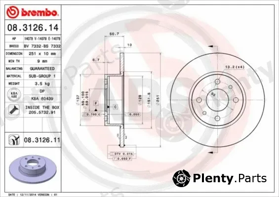 A.B.S. 08.3126.11 — Brake Disc BREMBO COATED DISC LINE