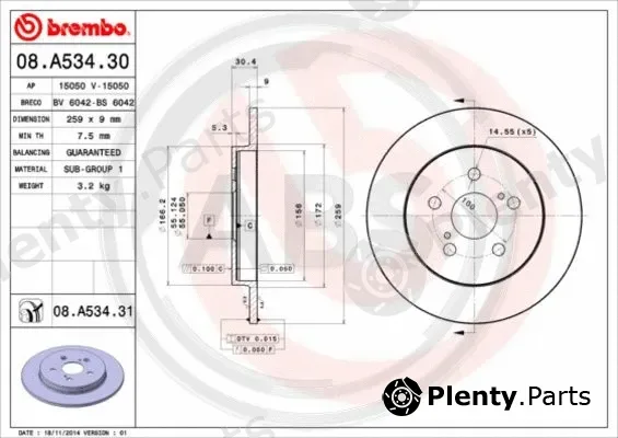 A.B.S. 08.A534.31 — Brake Disc BREMBO COATED DISC LINE