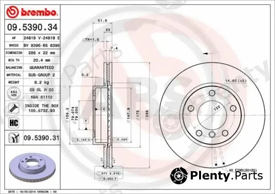 A.B.S. 09.5390.31 — Brake Disc BREMBO COATED DISC LINE