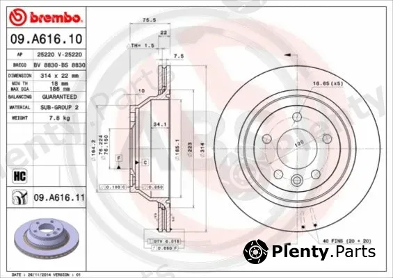 A.B.S. 09.A616.11 — Brake Disc BREMBO COATED DISC LINE
