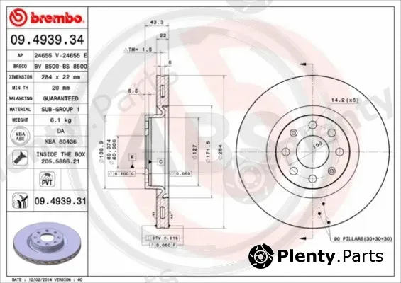 A.B.S. 09.4939.31 — Brake Disc BREMBO COATED DISC LINE
