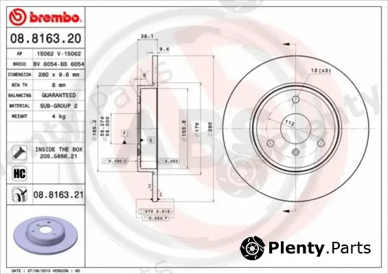 A.B.S. 08.8163.21 — Brake Disc BREMBO COATED DISC LINE