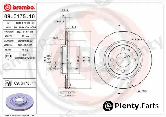 A.B.S. 09.C175.11 — Brake Disc BREMBO COATED DISC LINE