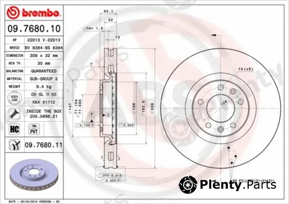 A.B.S. 09.7680.11 — Brake Disc BREMBO COATED DISC LINE