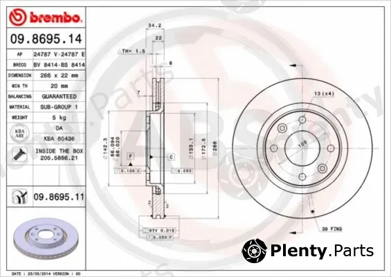 A.B.S. 09.8695.11 — Brake Disc BREMBO COATED DISC LINE