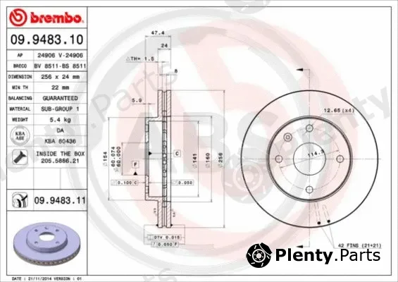 A.B.S. 09.9483.11 — Brake Disc BREMBO COATED DISC LINE