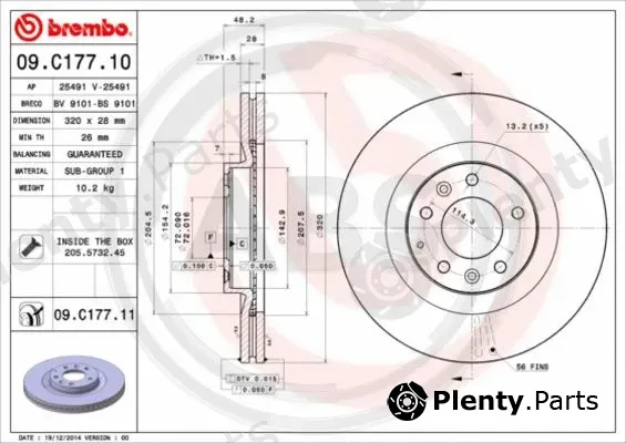 A.B.S. 09.C177.11 — Brake Disc BREMBO COATED DISC LINE
