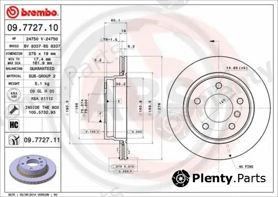 A.B.S. 09.7727.11 — Brake Disc BREMBO COATED DISC LINE