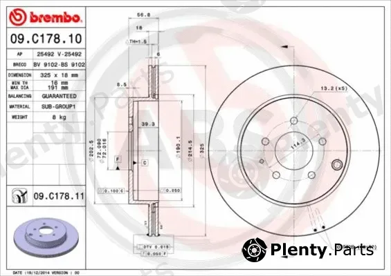 A.B.S. 09.C178.11 — Brake Disc BREMBO COATED DISC LINE