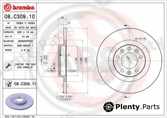 A.B.S. 08.C309.11 — Brake Disc BREMBO COATED DISC LINE