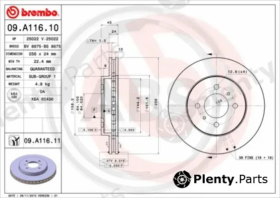 A.B.S. 09.A116.11 — Brake Disc BREMBO COATED DISC LINE