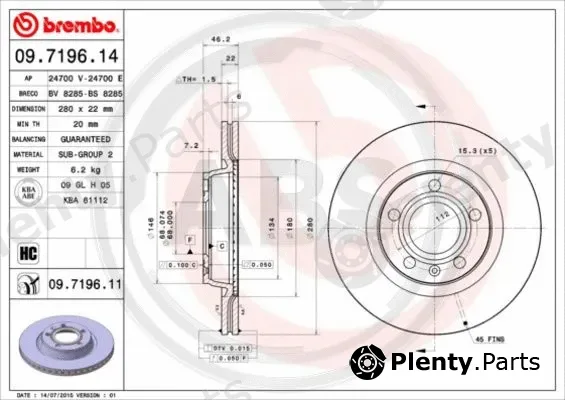 A.B.S. 09.7196.11 — Brake Disc BREMBO COATED DISC LINE
