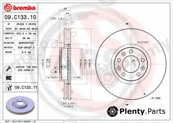 A.B.S. 09.C133.11 — Brake Disc BREMBO COATED DISC LINE