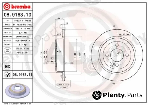 A.B.S. 08.9163.11 — Brake Disc BREMBO COATED DISC LINE