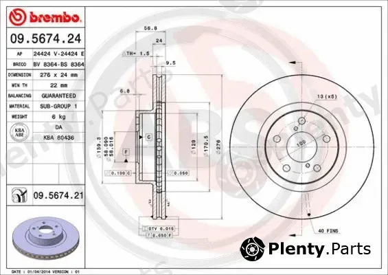 A.B.S. 09.5674.21 — Brake Disc BREMBO COATED DISC LINE