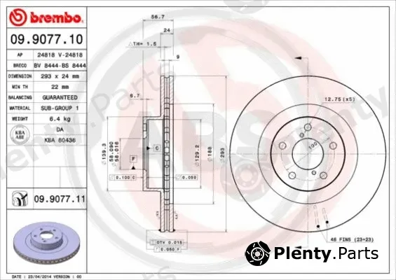 A.B.S. 09.9077.11 — Brake Disc BREMBO COATED DISC LINE