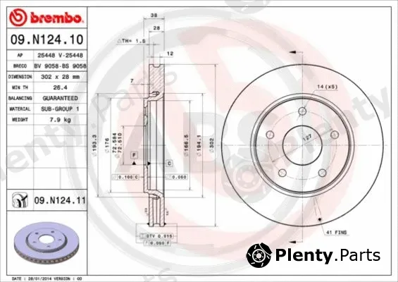 A.B.S. 09.N124.11 — Brake Disc BREMBO COATED DISC LINE