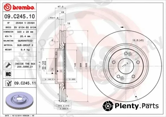 A.B.S. 09.C245.11 — Brake Disc BREMBO COATED DISC LINE