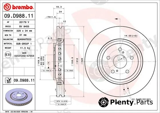 A.B.S. 09.D988.11 — Brake Disc BREMBO
