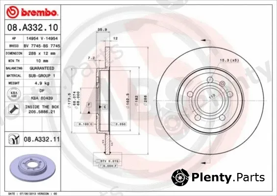 A.B.S. 08.A332.11 — Brake Disc BREMBO COATED DISC LINE
