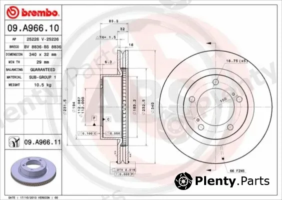 A.B.S. 09.A966.11 — Brake Disc BREMBO COATED DISC LINE