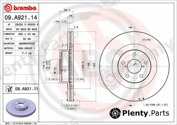 A.B.S. 09.A921.11 — Brake Disc BREMBO COATED DISC LINE