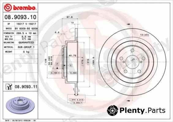 A.B.S. 08.9093.11 — Brake Disc BREMBO COATED DISC LINE
