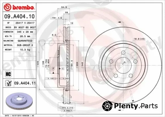 A.B.S. 09.A404.11 — Brake Disc BREMBO COATED DISC LINE