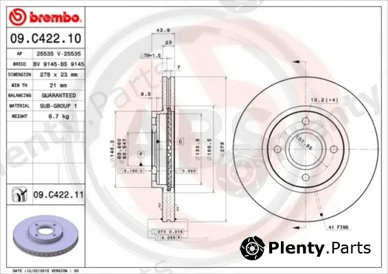 A.B.S. 09.C422.11 — Brake Disc BREMBO COATED DISC LINE