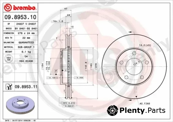 A.B.S. 09.8953.11 — Brake Disc BREMBO COATED DISC LINE