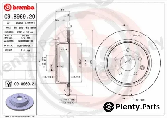 A.B.S. 09.8969.21 — Brake Disc BREMBO COATED DISC LINE