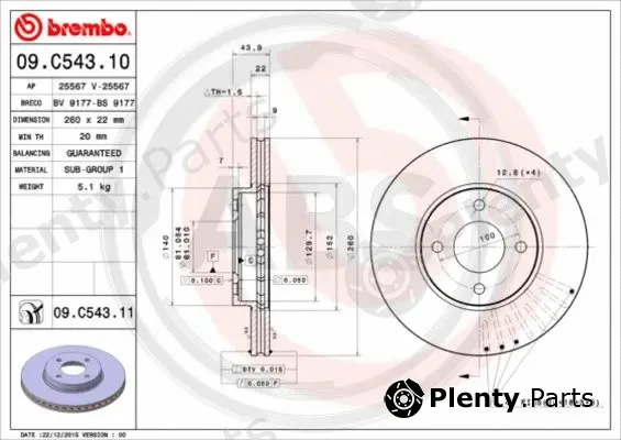 A.B.S. 09.C543.11 — Brake Disc BREMBO COATED DISC LINE