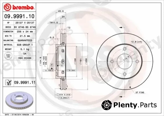 A.B.S. 09.9991.11 — Brake Disc BREMBO COATED DISC LINE