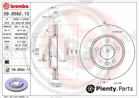 A.B.S. 09.9582.11 — Brake Disc BREMBO COATED DISC LINE