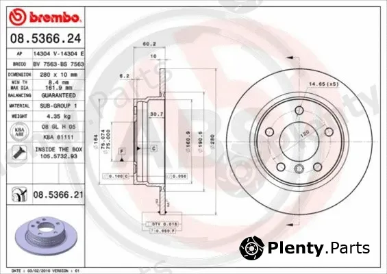 A.B.S. 08.5366.21 — Brake Disc BREMBO COATED DISC LINE