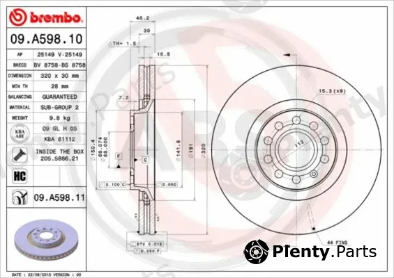 A.B.S. 09.A598.11 — Brake Disc BREMBO COATED DISC LINE