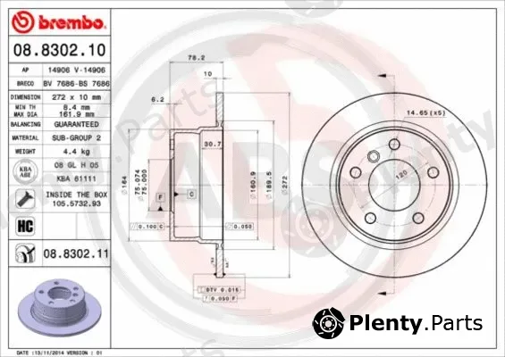 A.B.S. 08.8302.11 — Brake Disc BREMBO COATED DISC LINE