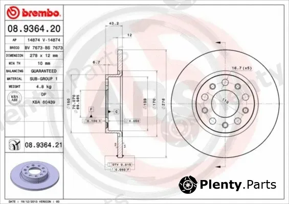 A.B.S. 08.9364.21 — Brake Disc BREMBO COATED DISC LINE