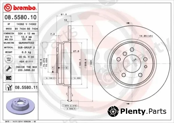 A.B.S. 08.5580.11 — Brake Disc BREMBO COATED DISC LINE