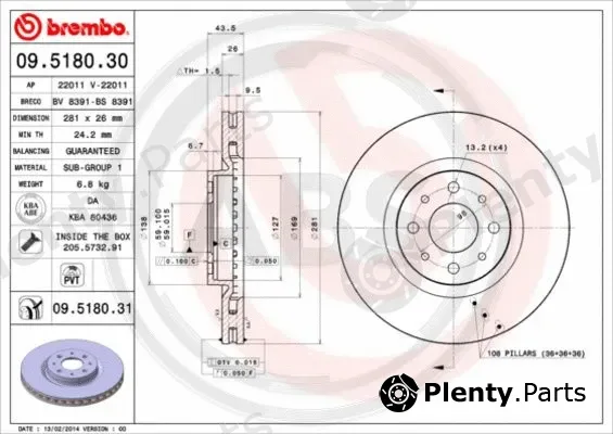 A.B.S. 09.5180.31 — Brake Disc BREMBO COATED DISC LINE