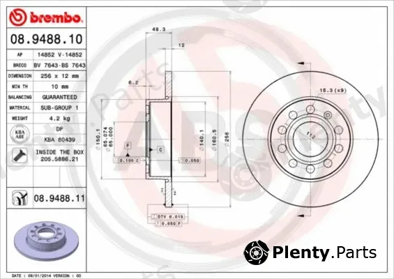 A.B.S. 08.9488.11 — Brake Disc BREMBO COATED DISC LINE
