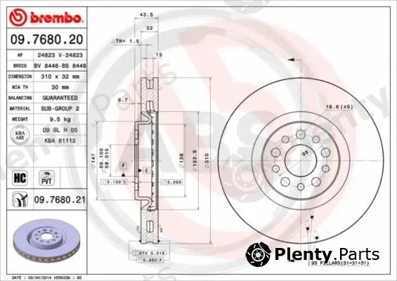 A.B.S. 09.7680.21 — Brake Disc BREMBO COATED DISC LINE